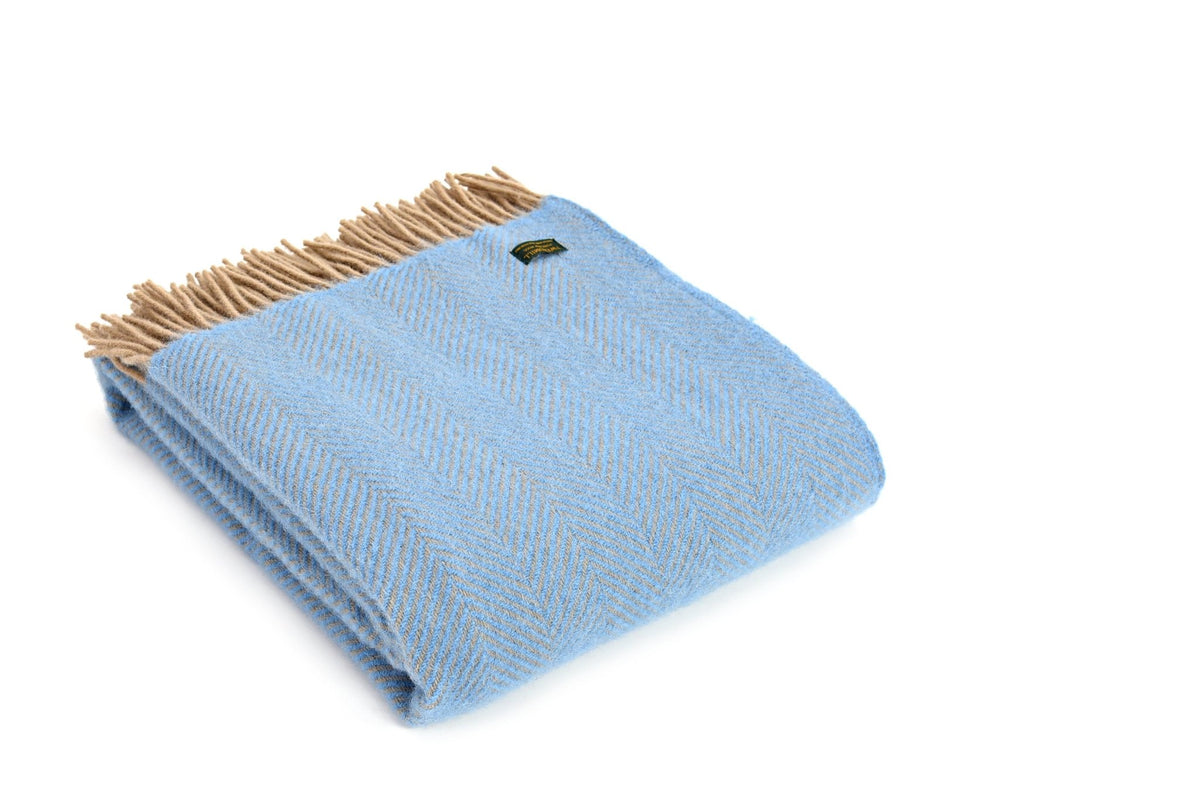 Tweedmill Herringbone Sea Blue &amp; Beige pure wool throw - Urban Wool