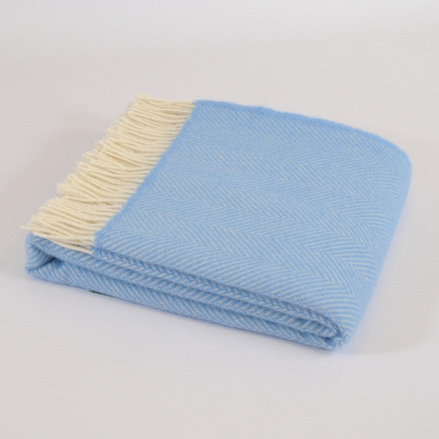 Fishbone Sea Blue wool throw - Urban Wool