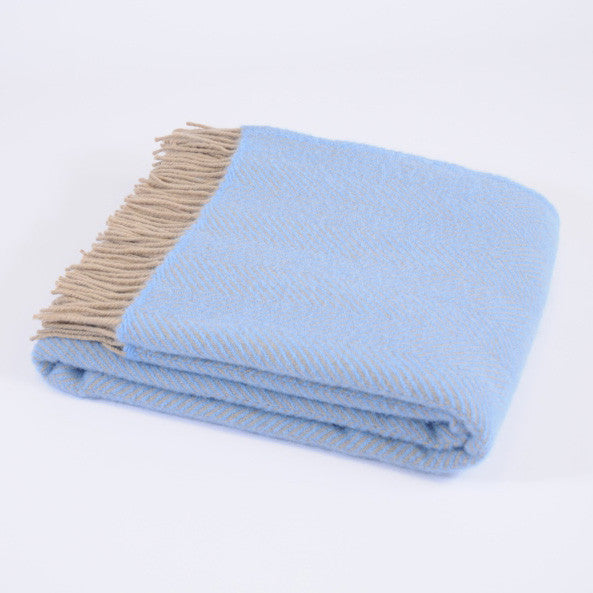 Herringbone Blue & Wheat wool throw - Urban Wool