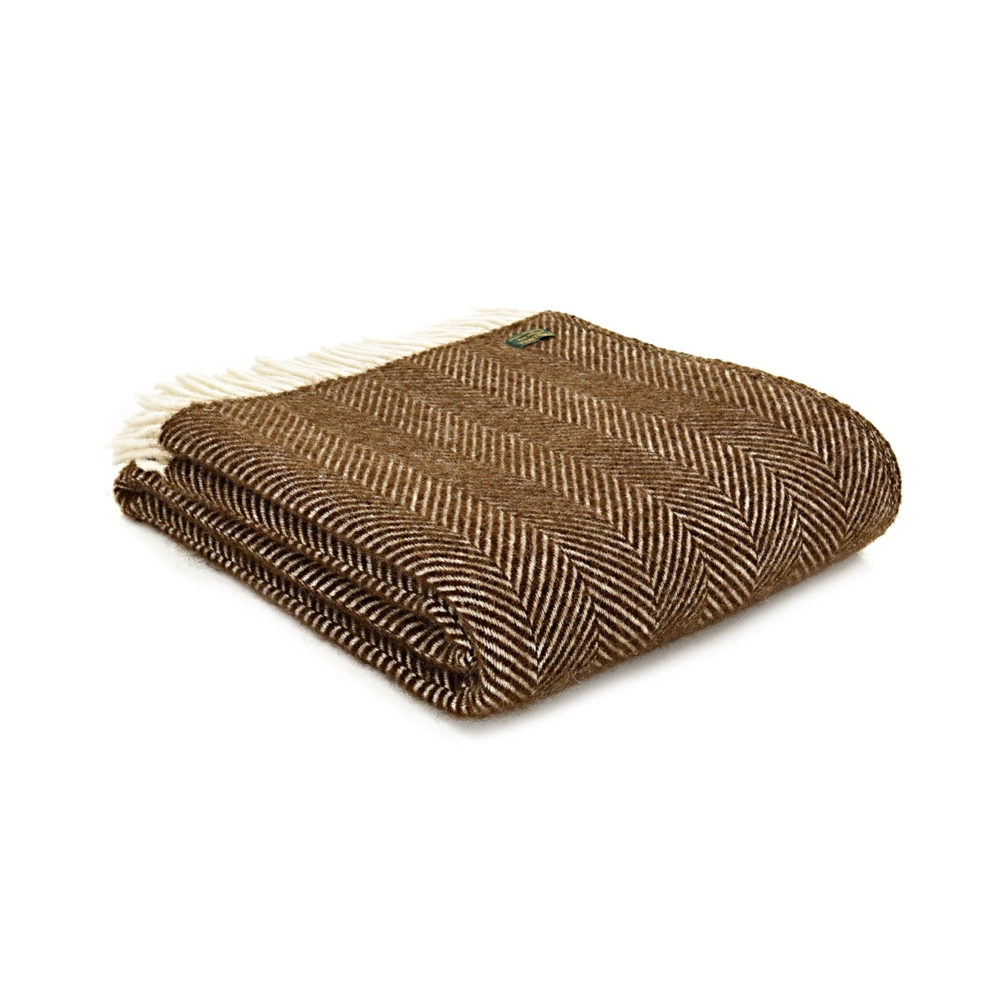 Tweedmill Fishbone Chocolate Brown pure wool throw - Urban Wool