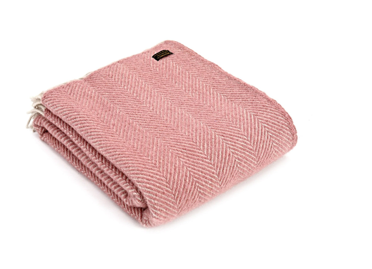 Tweedmill Fishbone Dusky Pink pure wool throw - Urban Wool