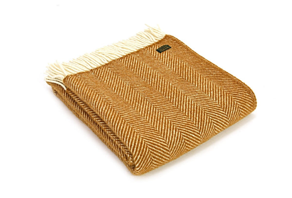 Tweedmill Fishbone English Mustard pure wool throw - Urban Wool