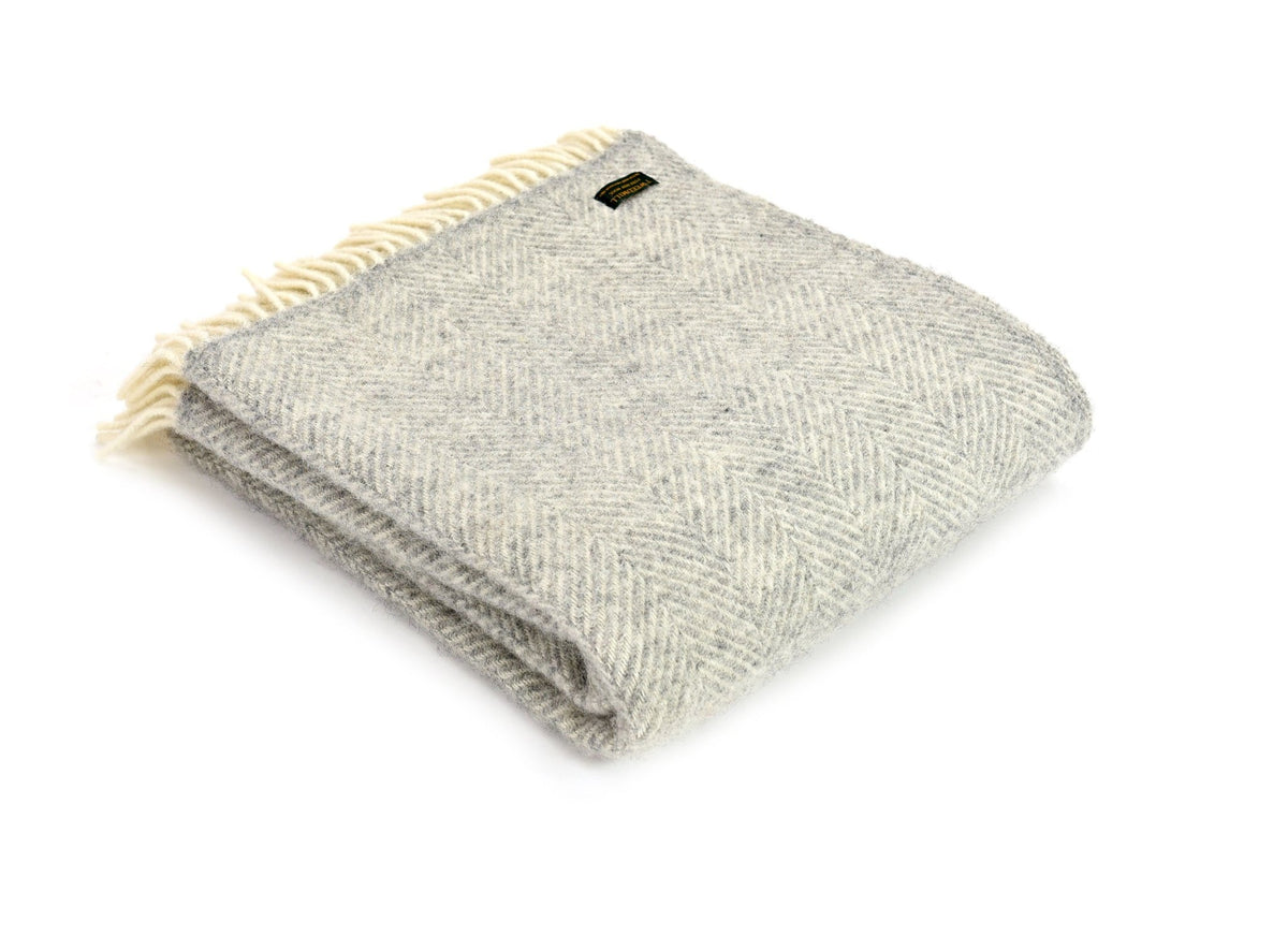 Tweedmill Fishbone Silver Grey pure wool throw - Urban Wool