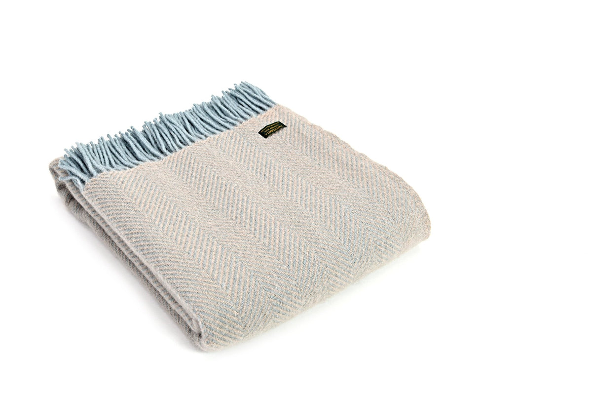 Tweedmill Herringbone Fawn &amp; Duck Egg pure wool throw - Urban Wool